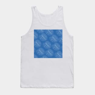 monstera tropical plant hawaii aloha print blue and white Tank Top